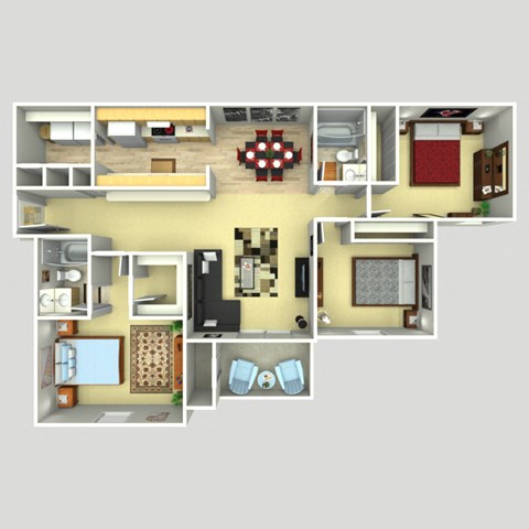 Floor plan for 3 beds, 2 baths, 1350 sqft